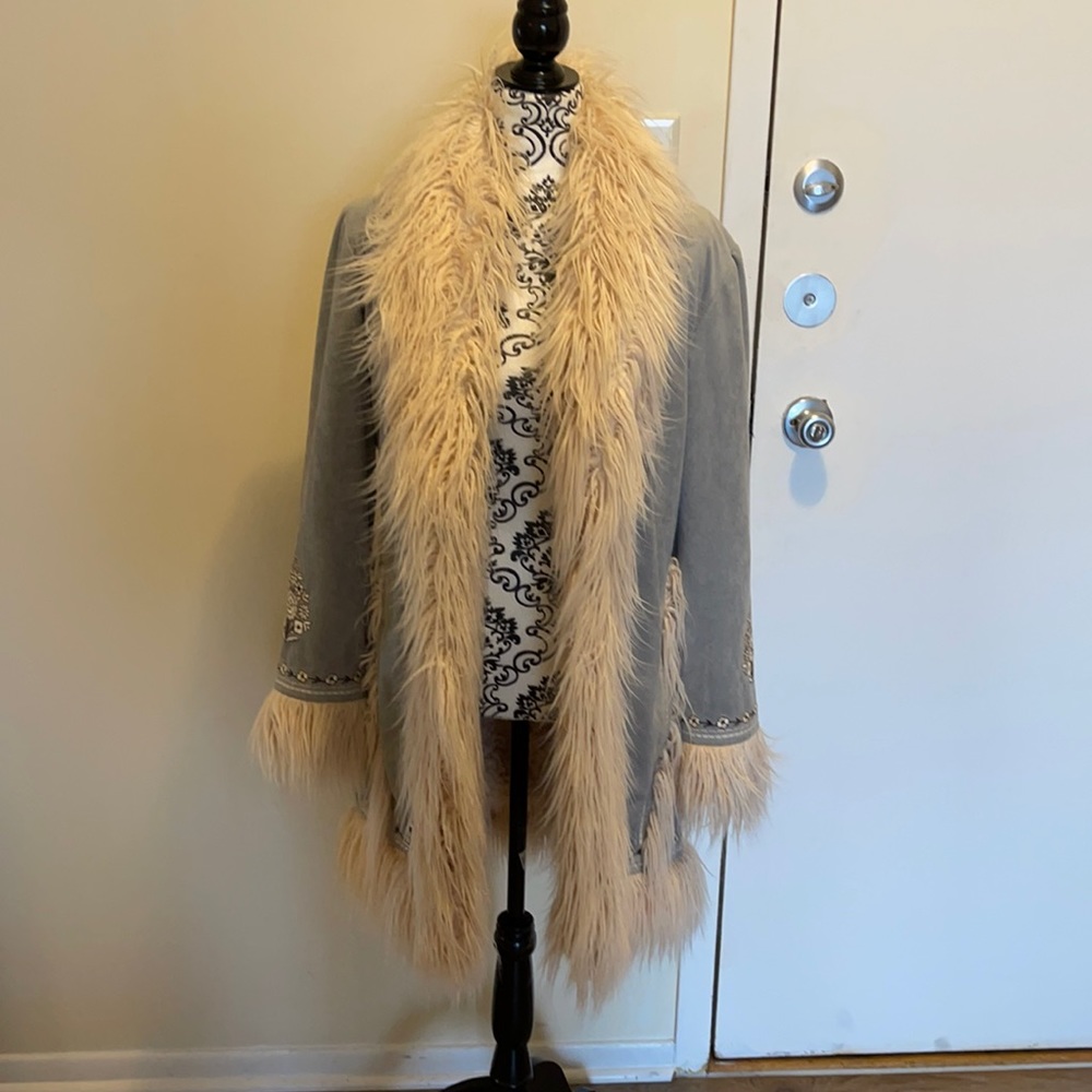 Spell Beige Faux Fur Trim Gray Coat
